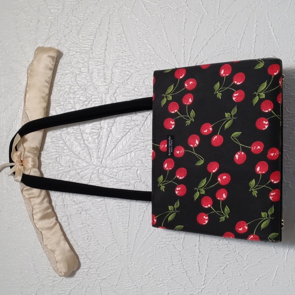 Handbags - BLACK CANVAS W/ CHERRY PRINT PURSE